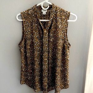 J. Crew Animal Print Sleeveless Top with Drapey Tie Neck Medium